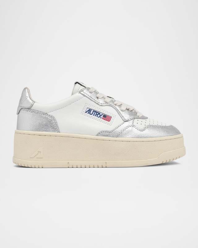 Medalist Low-Top Bicolor Leather Platform Sneakers